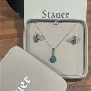 Vintage Stauer Turquoise & Silver Necklace and Earring Set ~ Never Worn